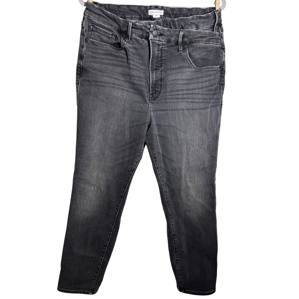 Good American Skinnyish Fit Crossover Jeans Classic Black Washed Hi-Rise Size 16